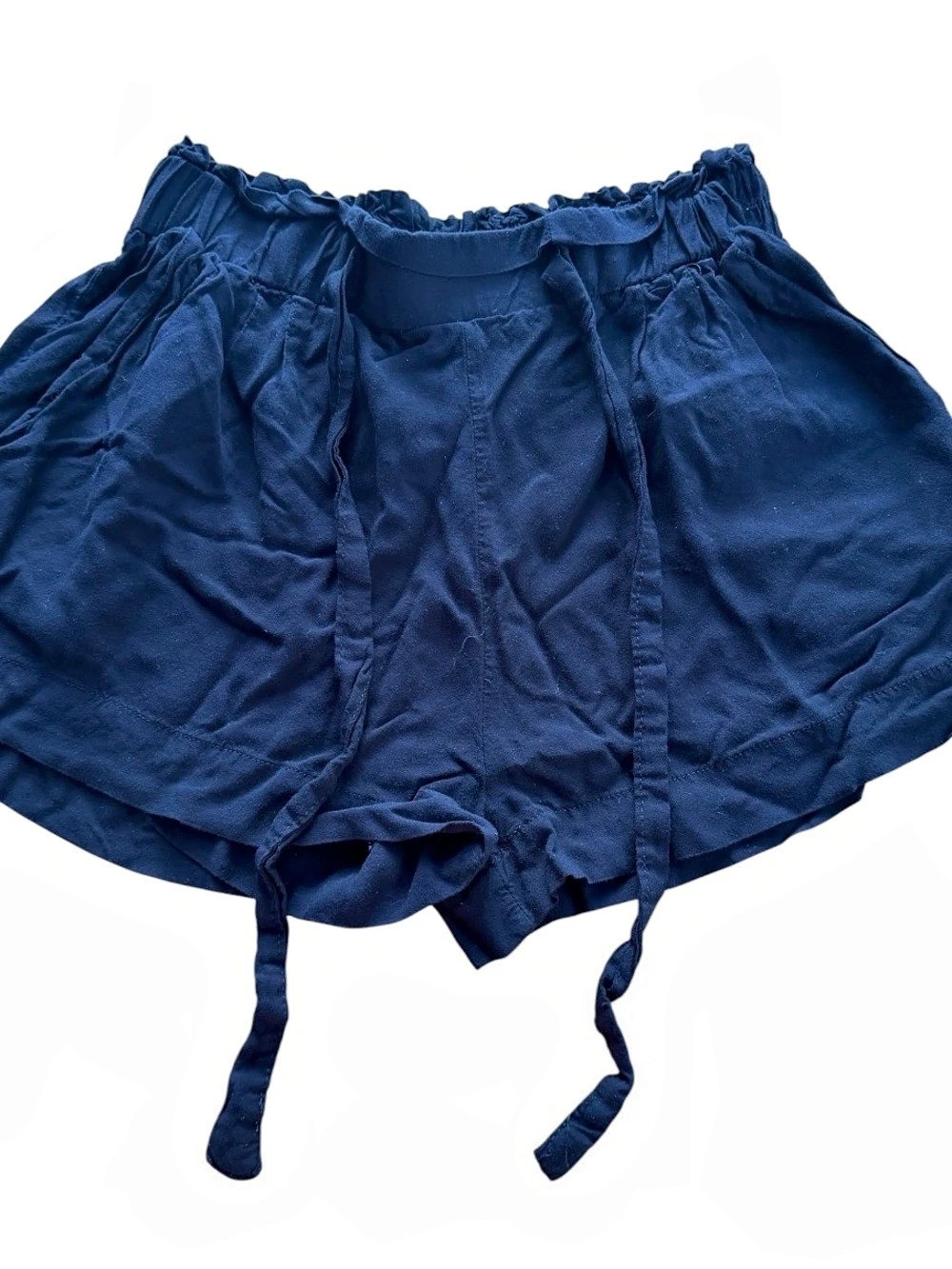 Ambiance Apparel Black High Waist Paperbag Shorts Small Rayon Drawstring